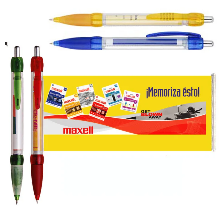 Customized LOGO Promotional Plastic Pen Advertising Pull Out Retractable Flag Ballpoint Banner Pen With Paper Inside