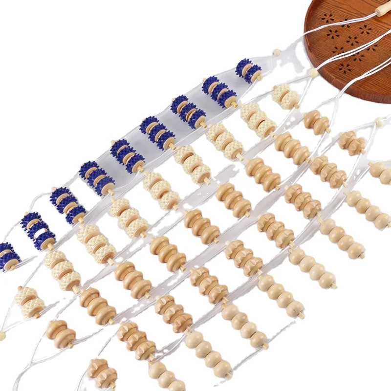 Hand Made Wood Therapy Massager Massage Roller Rope Wooden Massager Tool for Body Muscle Pain Relief