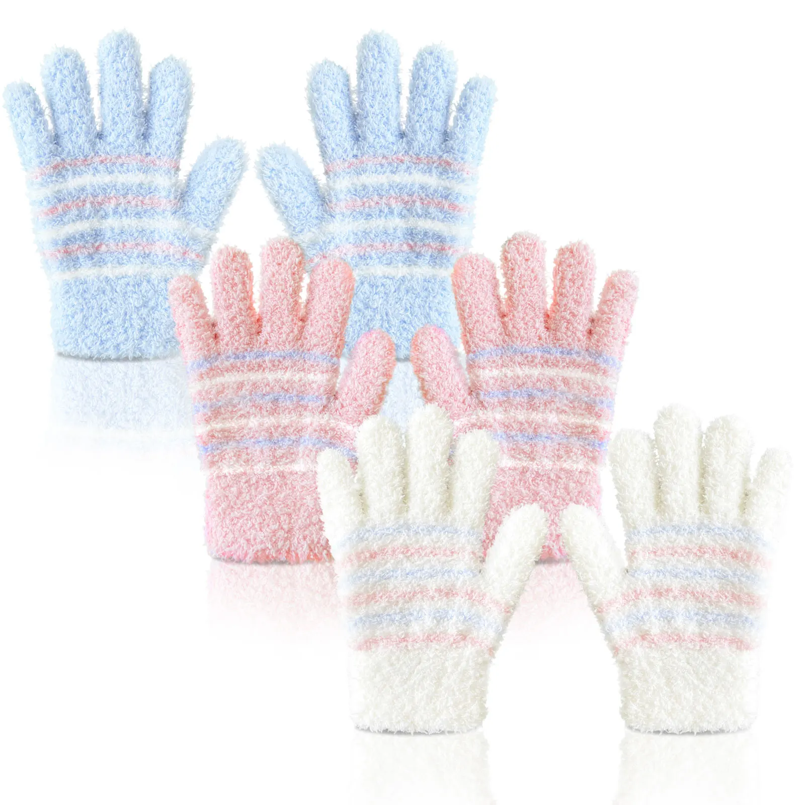 Winter Microfiber Gloves Knit Mitten High Quality Kids Baby Warm Full-finger Outdoor Winter Gloves for children, pink