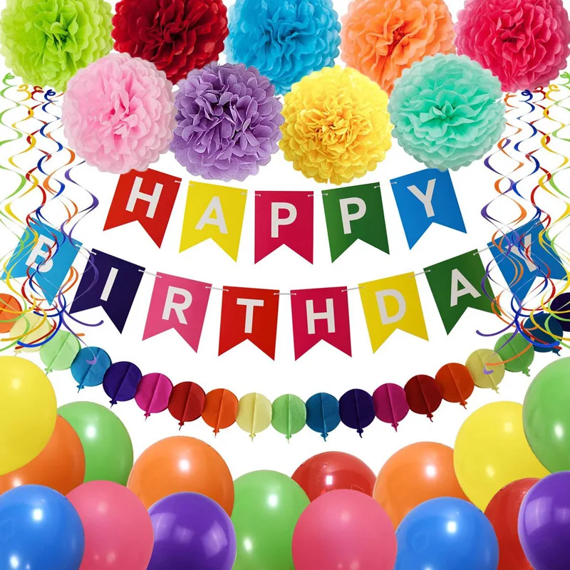 Birthday Decorations Party Supplies Decorations Happy Birthday Banner Flowers Garland Hanging Balloons for Kids Birthday Party