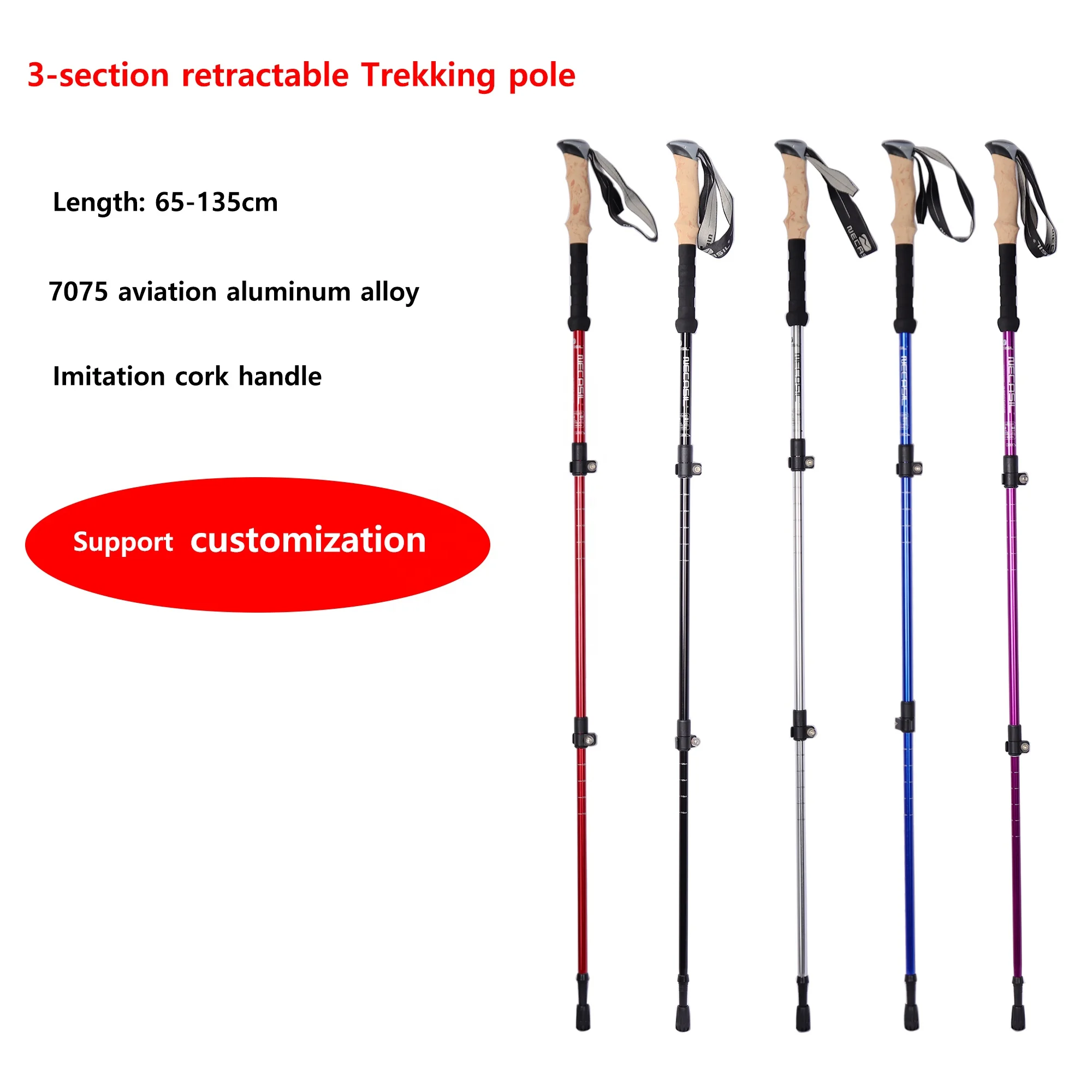 135cm Aluminum Outdoor Hiking Walking Stick Telescopic Trekking Climbing Poles Ultralight Canes For Men And Women
