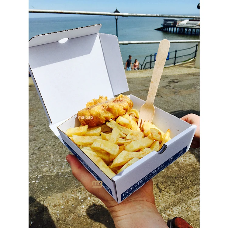 Custom Logo Printed Kraft Cardboard Fast Food Takeaway Fish Chips Burger Fried Chicken Take Out Box