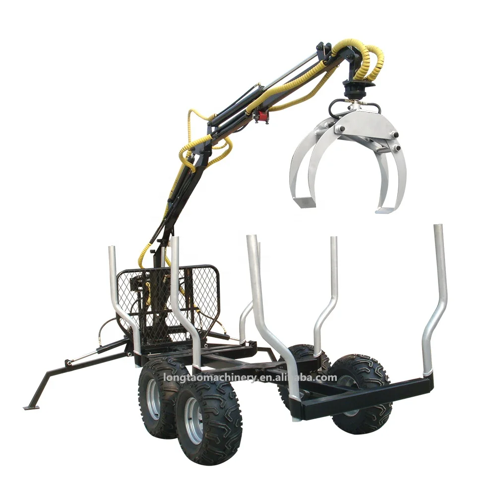 ATV Timber Trailer with Grapple 1.5 Ton Forestry Log Loader with Crane for Quad Bike Trailer