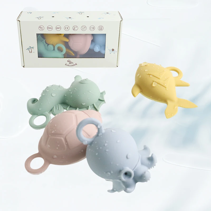 Silicone Baby Bath Toys 4-Piece Water Table Floating Boats Bathtub Pool Ocean 6-12 Months Dishwasher Safe Infant Toys Baby Gifts