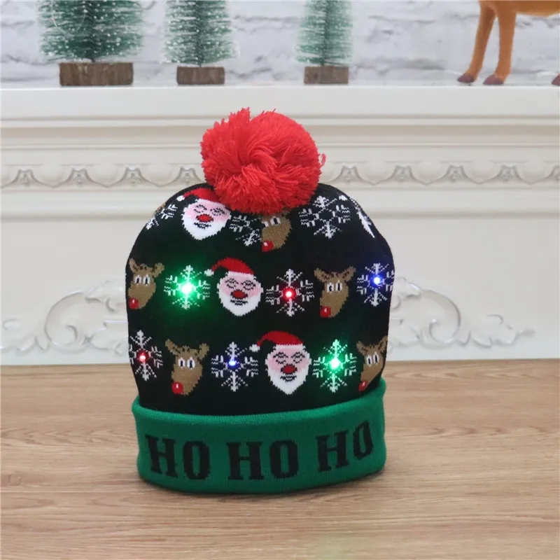 Custom Red Knit Funny Santa Party Christmas Hat Light 2024 Baby Kids Led Christmas Beanie Hats With Lights