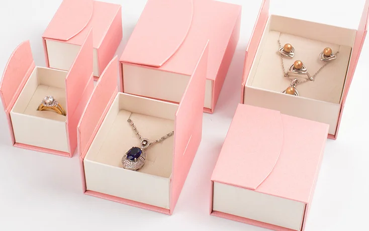 Custom Logo Printed Gift bracelet necklace jewel Packaging book style jewelry set Boxes pink flip top magnetic Jewelry