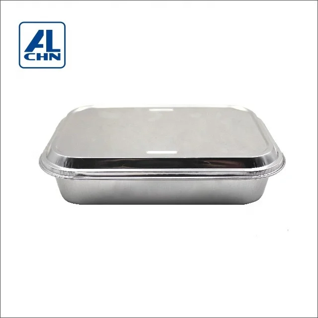 400ML/14oz  Disposable Rectangular White Lacquer Food Grade Airline Aluminum Foil Trays With Aluminum Foil Lids