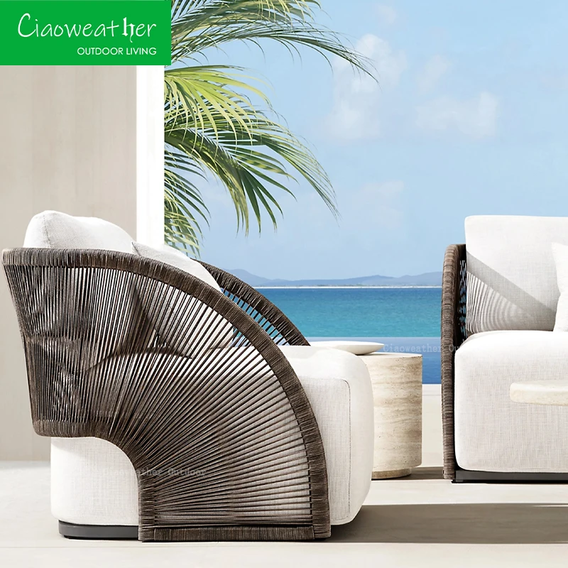 Rattan sofa outdoor garden patio furniture set modern sofa Teak Outdoor Sofa Set