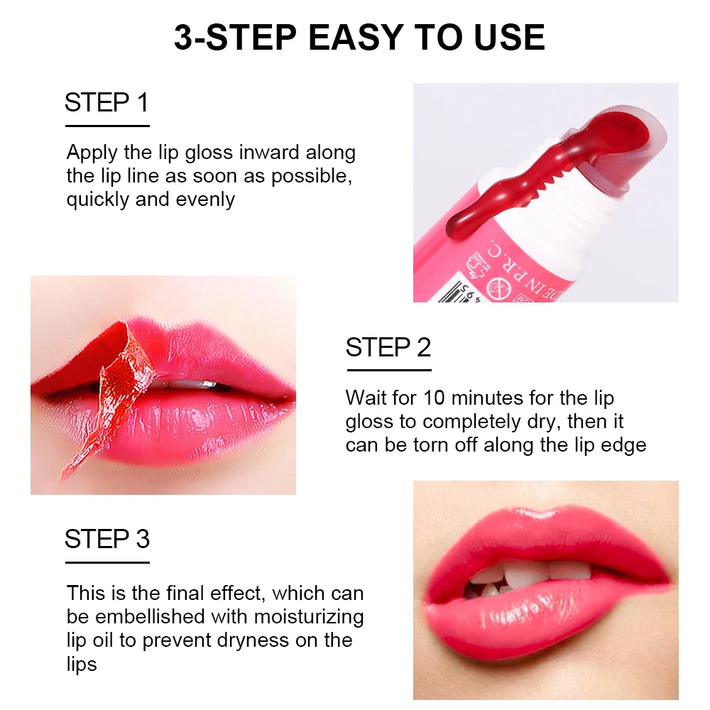 6 Colors Peel Off Liquid Lipstick Waterproof Long Lasting Lip Gloss Mask Moisturizer Lipgloss OEM ODM Private Label Service