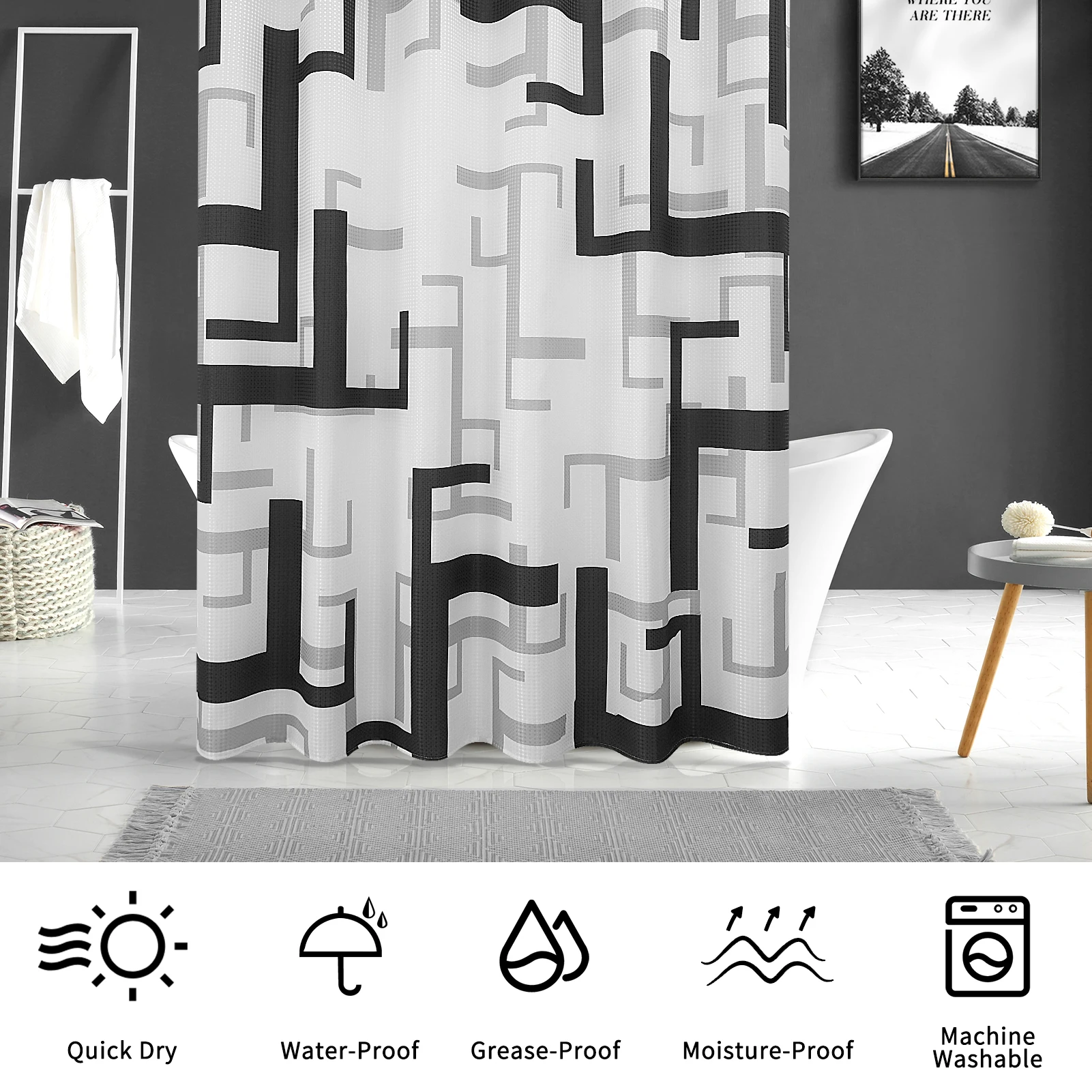 36*72 дюймов, 100% полиэстер, качественная черная занавеска для душа в ванную комнату