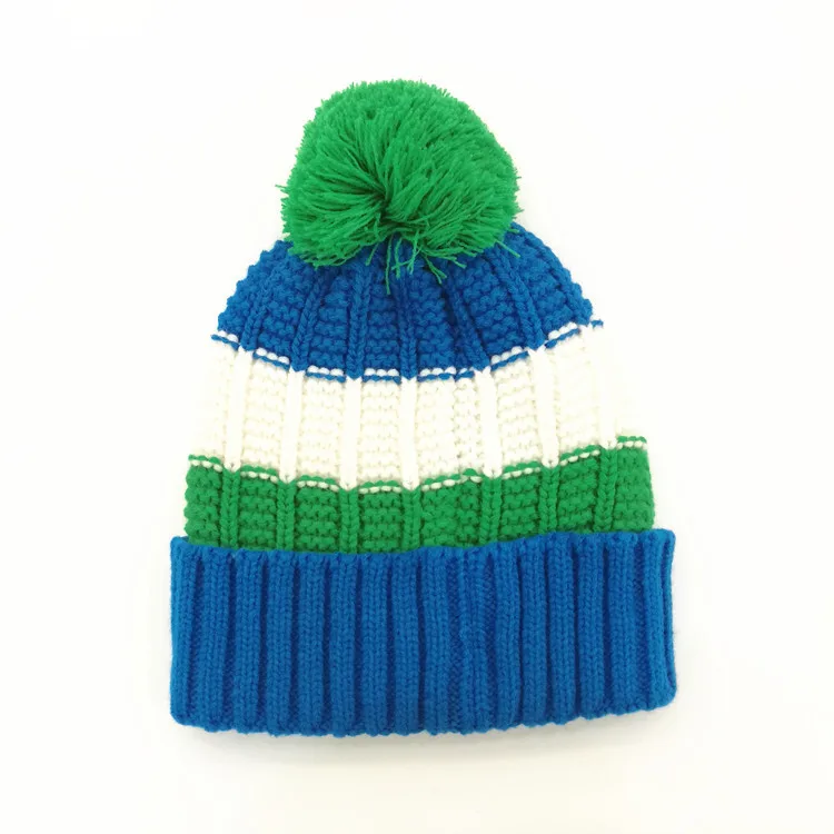 Zhenbang New Style Leisure Jacquard Knitted Hat Pom Pom Beanie Customized Striped Acrylic Woolen Hat Manufacturer