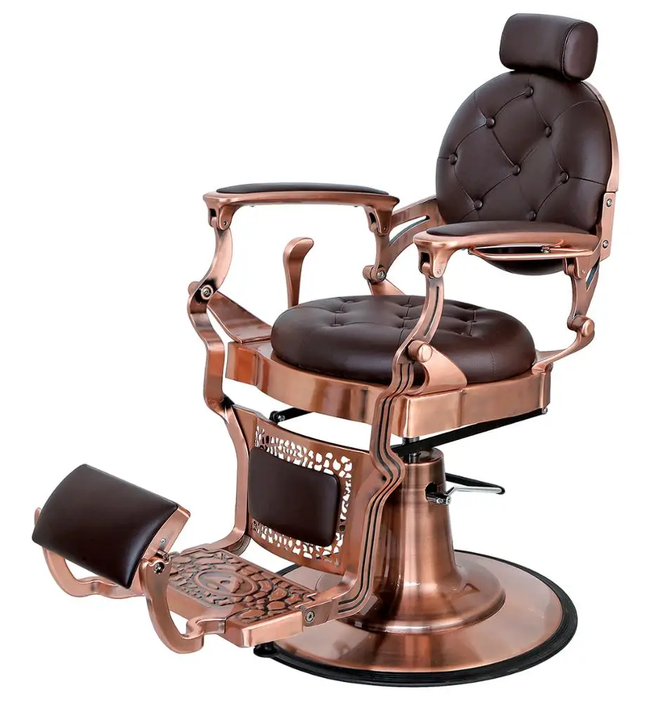 Luxury Retro Copper Heavy Duty Hydraulic Salon Styling Chair Vintage Antique Professional Men Shaving Recling Barber Chair