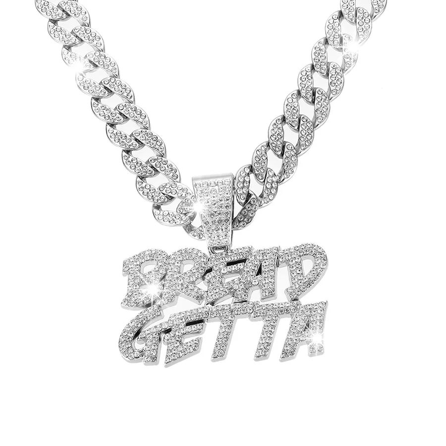 NL2270 BREAD GETTA Letter Pendant Necklace Colar com pingente de letras Iced Out Bling Party Jewelry Gift