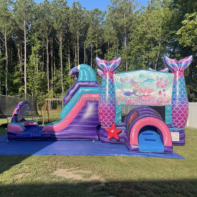 Commercial  mermaid moon bounce house inflatable bouncer combo with slide and pool blower for kids party