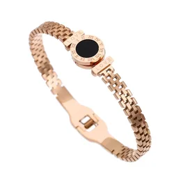 Simple Personality Roman Numeral Shell Stainless Steel Strap Hollow Bracelet For Women