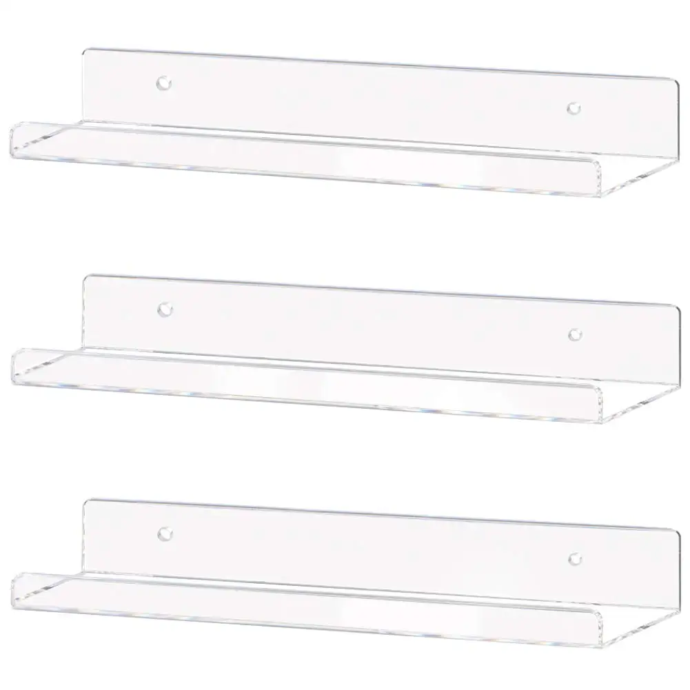 3Pack 15 Inch Clear Acrylic Shelf Invisible Floating Wall Ledge Bookshelf Wall Mounted Kids Book Acrylic Display Shelves