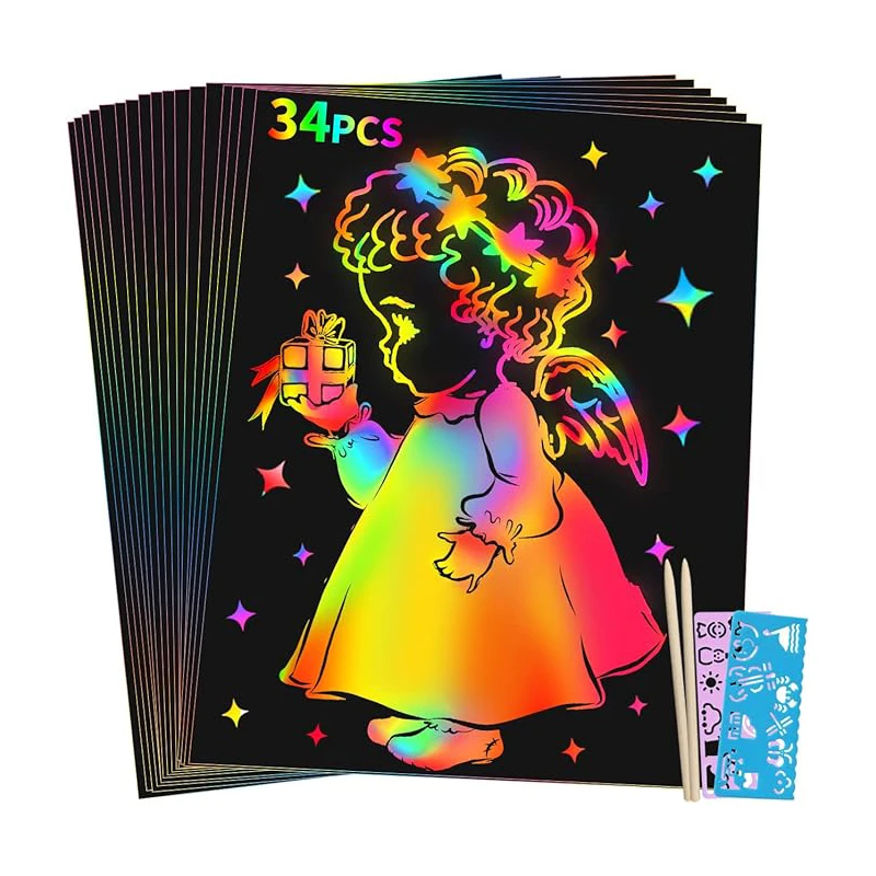 Wholesale Kids Painting DIY Paper Craft  Theme Magic Scratch Paper Art Set Rainbow Magic Scratch Card