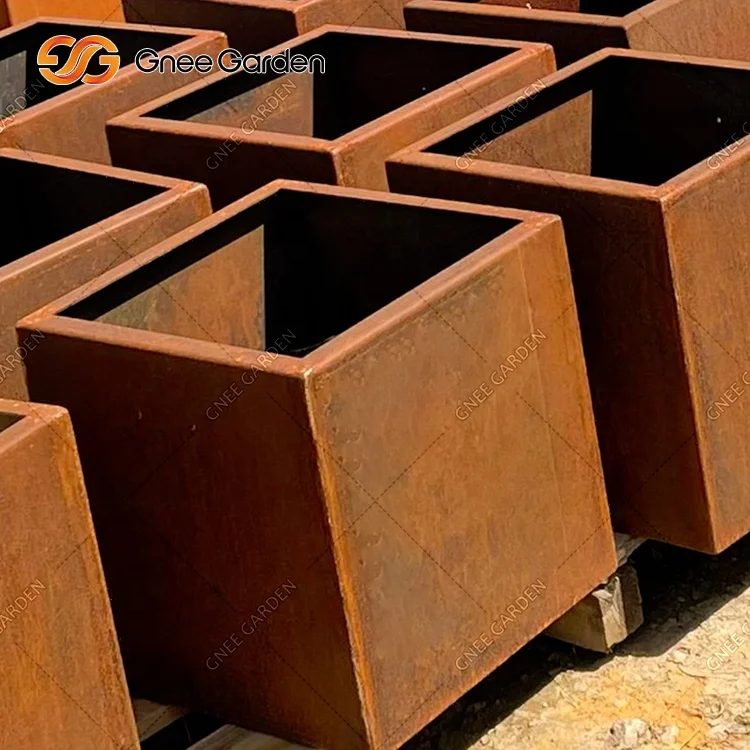 Rectangular Corten Steel Planter Vertical Flower Pot Decorative Outdoor Corten Planter Box