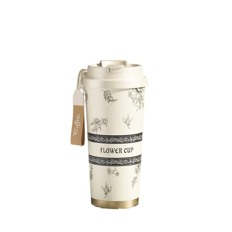 New 316 large capacity double drink coffee straw cup insulated water cup portable student accompanying thermos cup