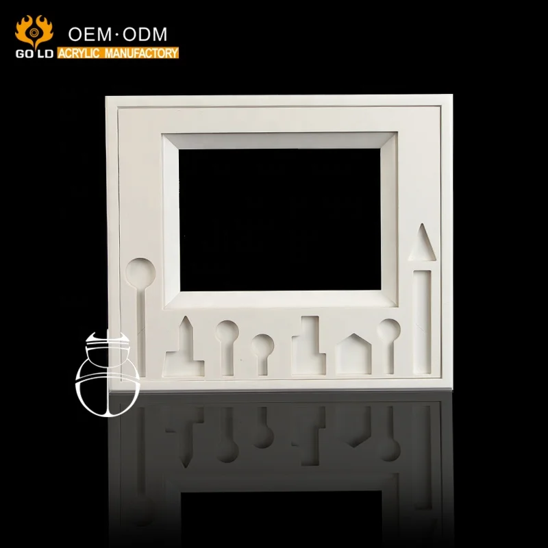 Custom White Carving Acrylic Magnetic Photo Frame For Table Top