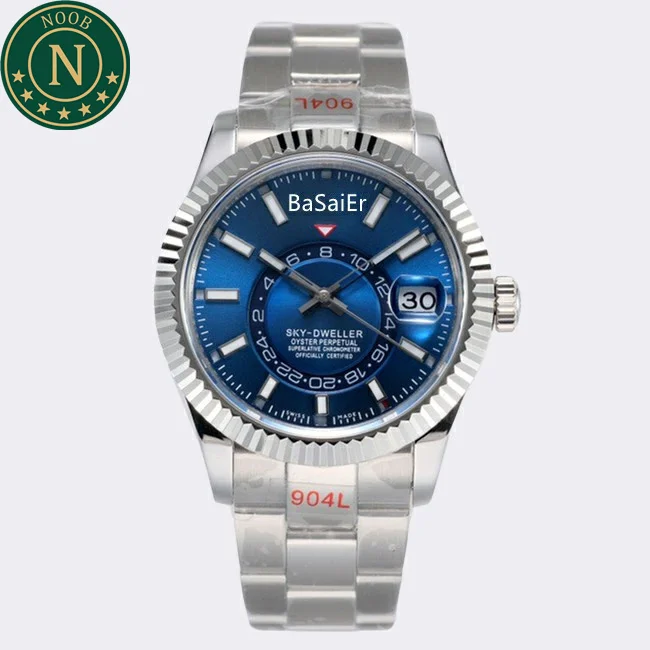 Noob Factory 9001 Movement Night Vision 904L Stainless Steel Sapphire Glass Waterproof Multiple Time Zone Sky Dwelle RLX Watches