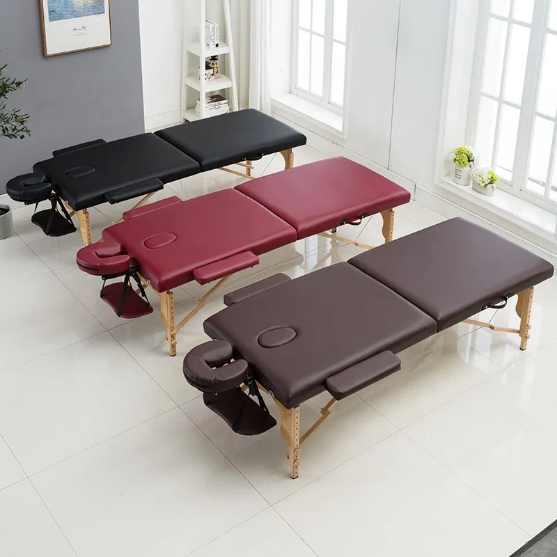 Folding massage bed PVC leather beech  wood legs 5 cm foam customizable available massage table