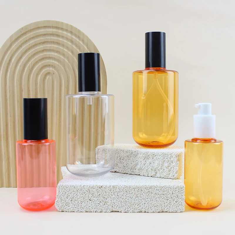 clear 100ML 240ML flat shoulder empty cosmetic body lotion pump plastic bottle with lid