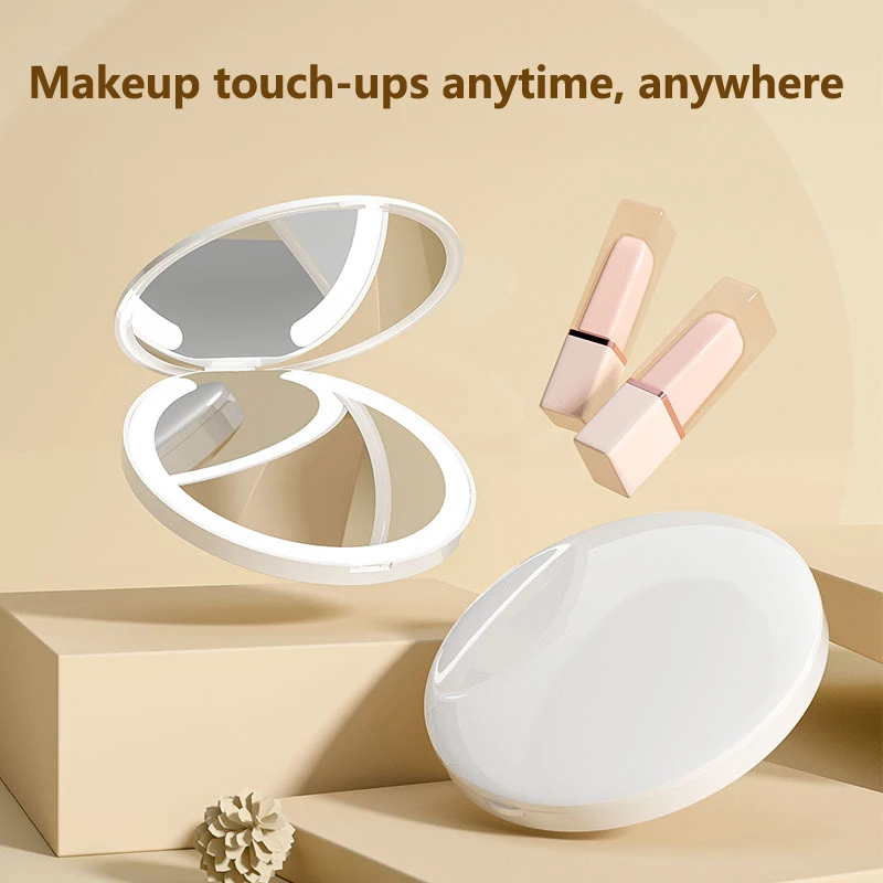 LED Compact Mirror Chargeup Travel Lighted Round Purse Mirrors with 3X Magnifying Glass