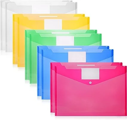 Clear Document Folders Plastic Envelopes Poly File Envelopes with Label Pocket and Snap Button