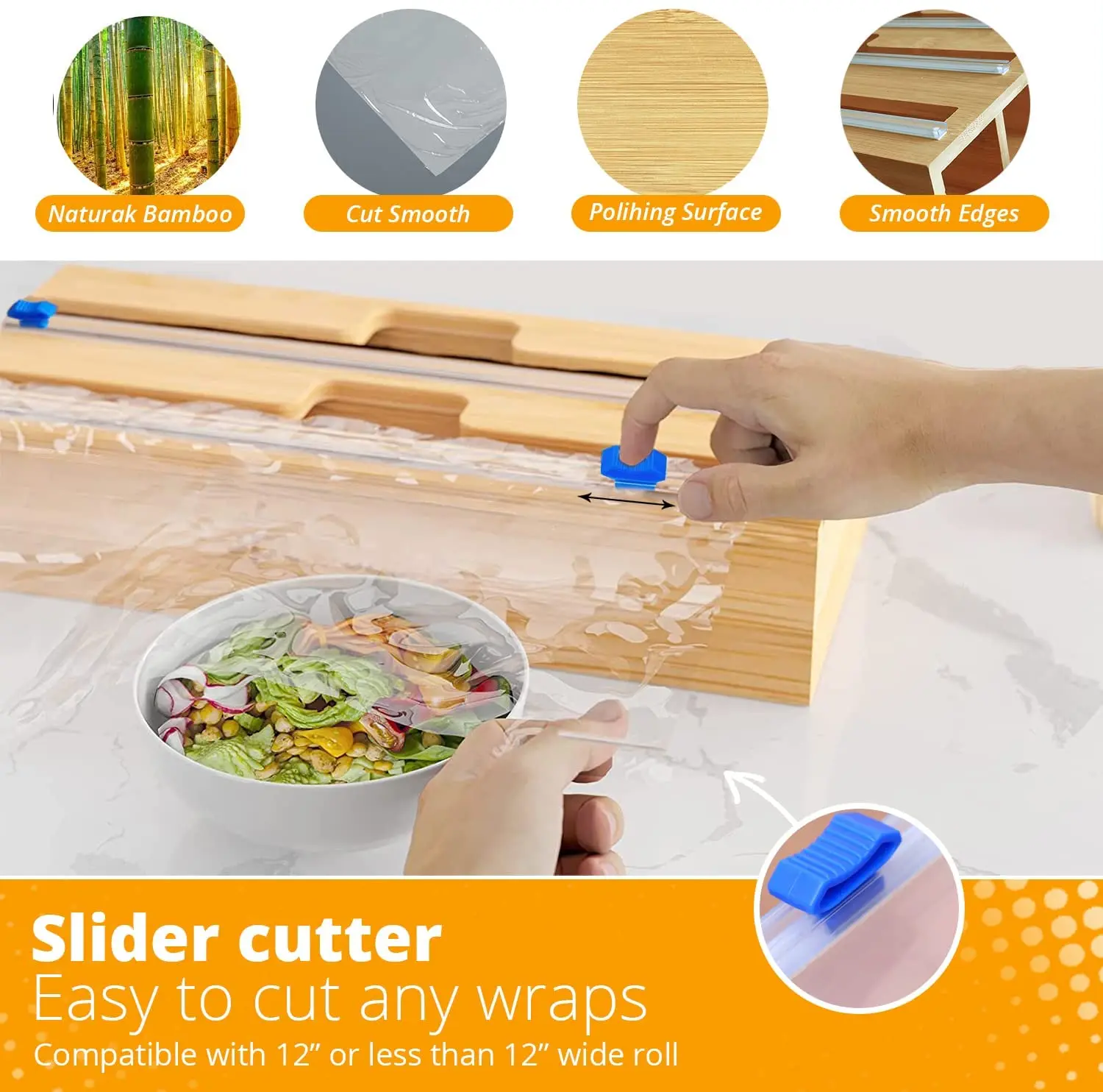 Multifunction Paper Tin Foil Cutter Dispenser 3 In 1roll Plastic Cling Bamboo Wall Mounted Wrap Dispenser Organizer