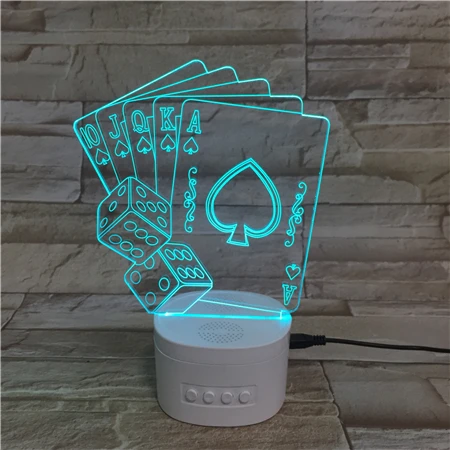 
New Arrival 3D Illusion Lamp Portable Wireless Speaker Nightlght Poker Dice Design Battery Operated Night Light With Speaker 