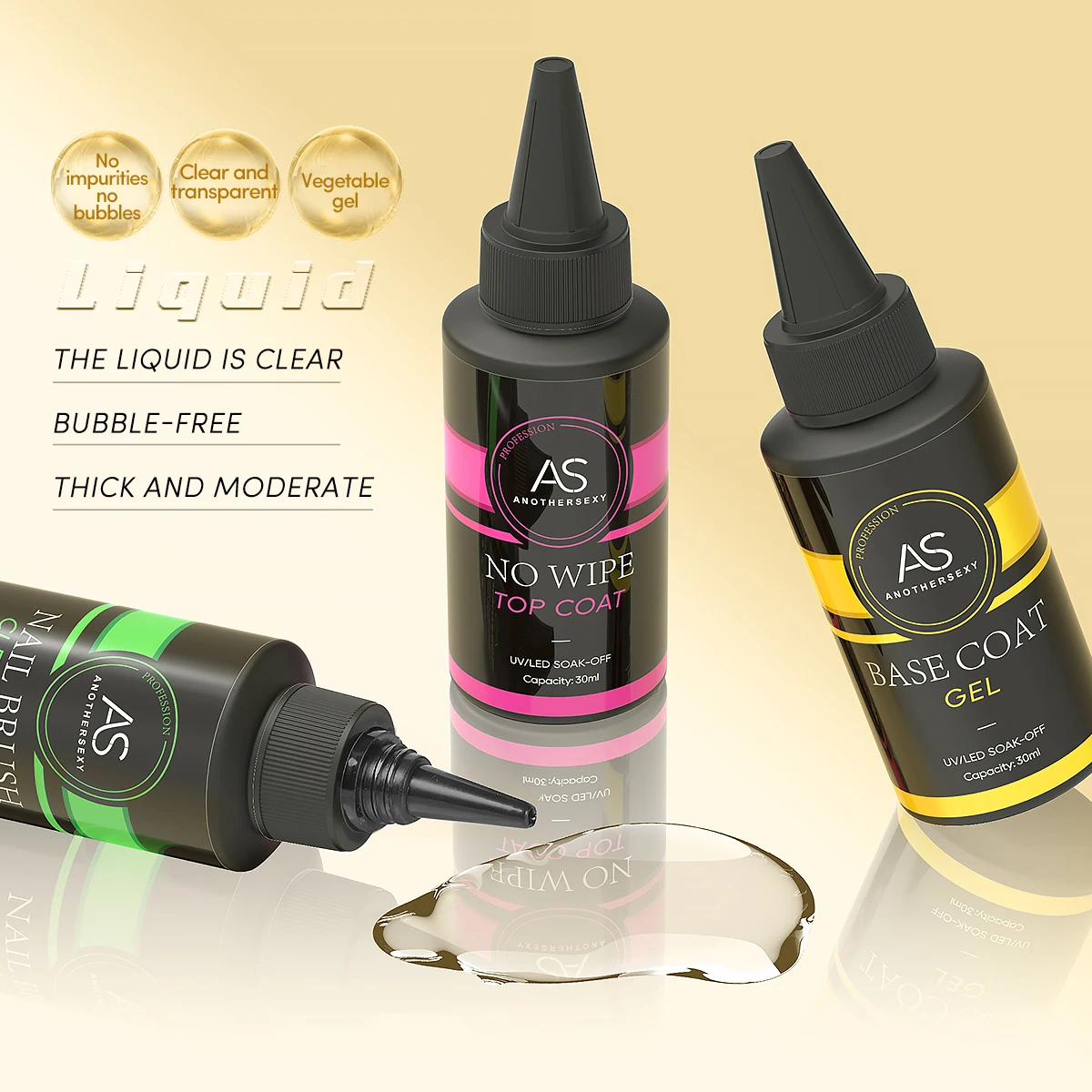 AS Private Label Nail Supplies Manufacture Top Coat And Base Coat Nail art BaseCoat Gel Polish 30ml Rubber Gel Coat Set