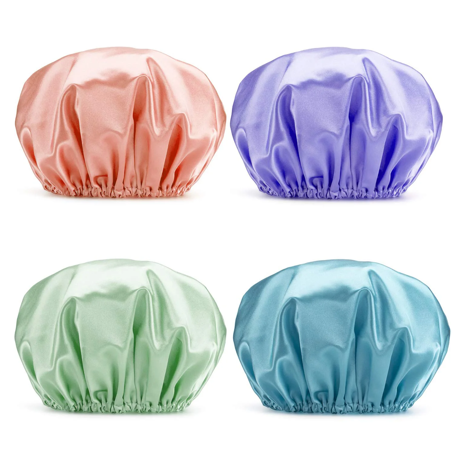 Double Layered Waterproof Eva Plastic Hair Bath Caps Blue Custom Style Solid Color Reusable Silk Satin Lined Orange Shower Cap