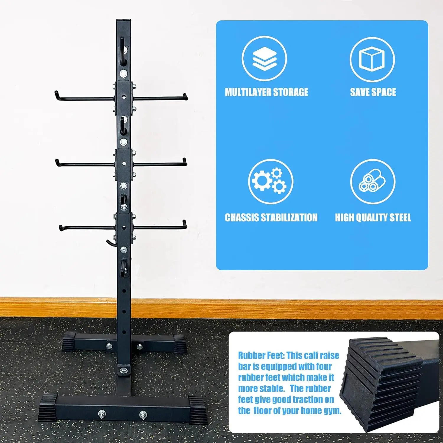 Heavy Duty Steel Gym Storage Cable Attachment Rack Lat Bar Organizer for Different Cable Handles