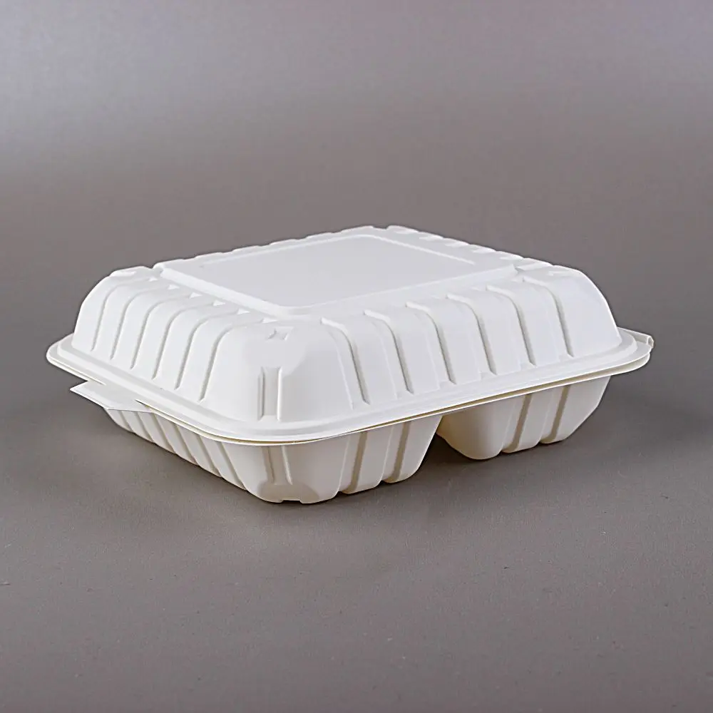 PLALEAVES Biodegradable 1000ml 3 Compartment Corn Starch Food Clamshell for Takeaway Eco Friendly Food Packaging