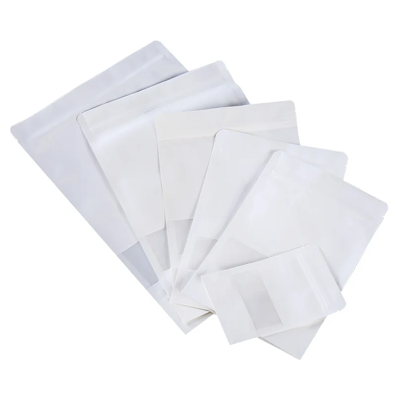 Fast shipping white kraft paper doypack dry fruit packaging ziplock spices nuts packaging bags