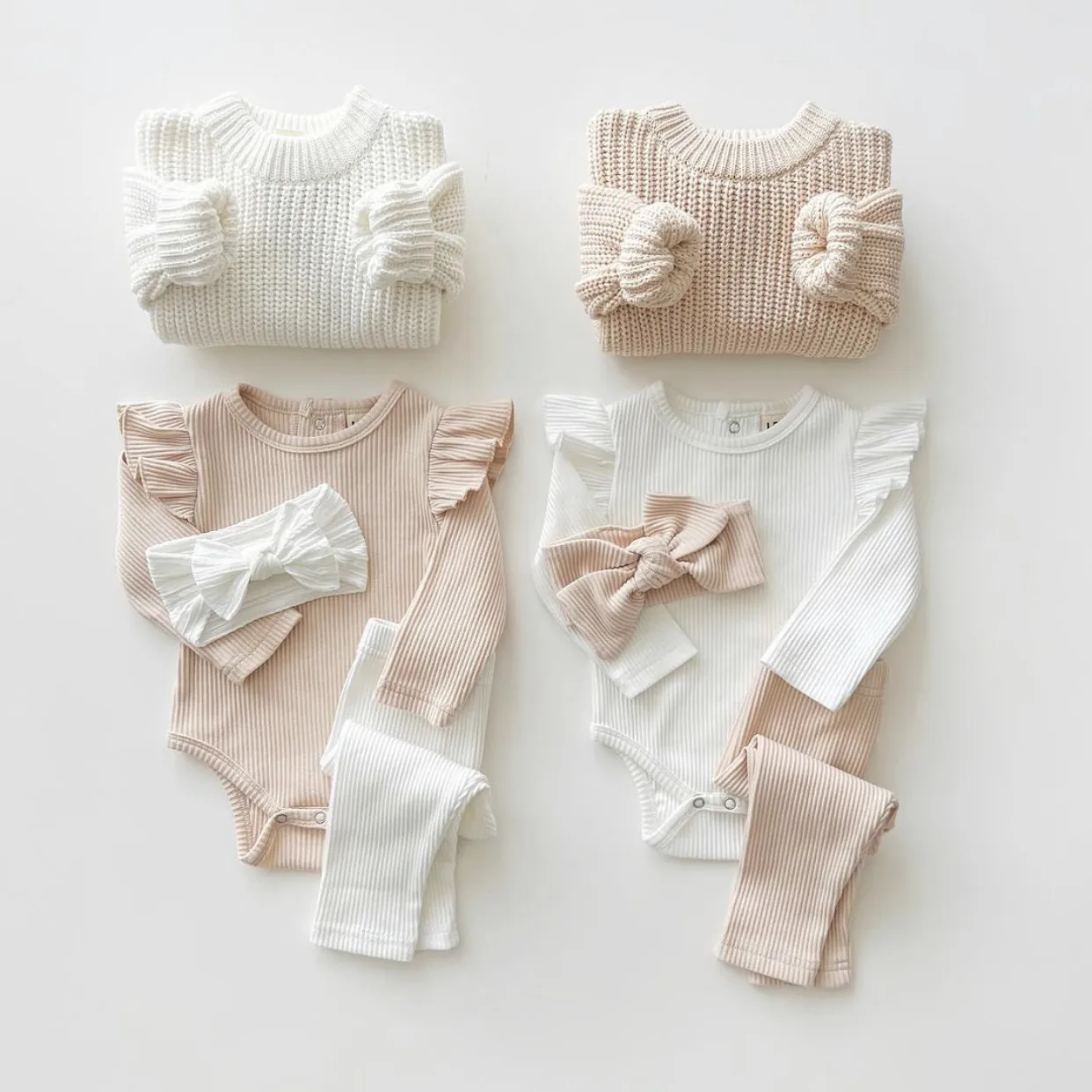Autumn and winter baby pit strip cotton set solid color flying sleeve home pajamas