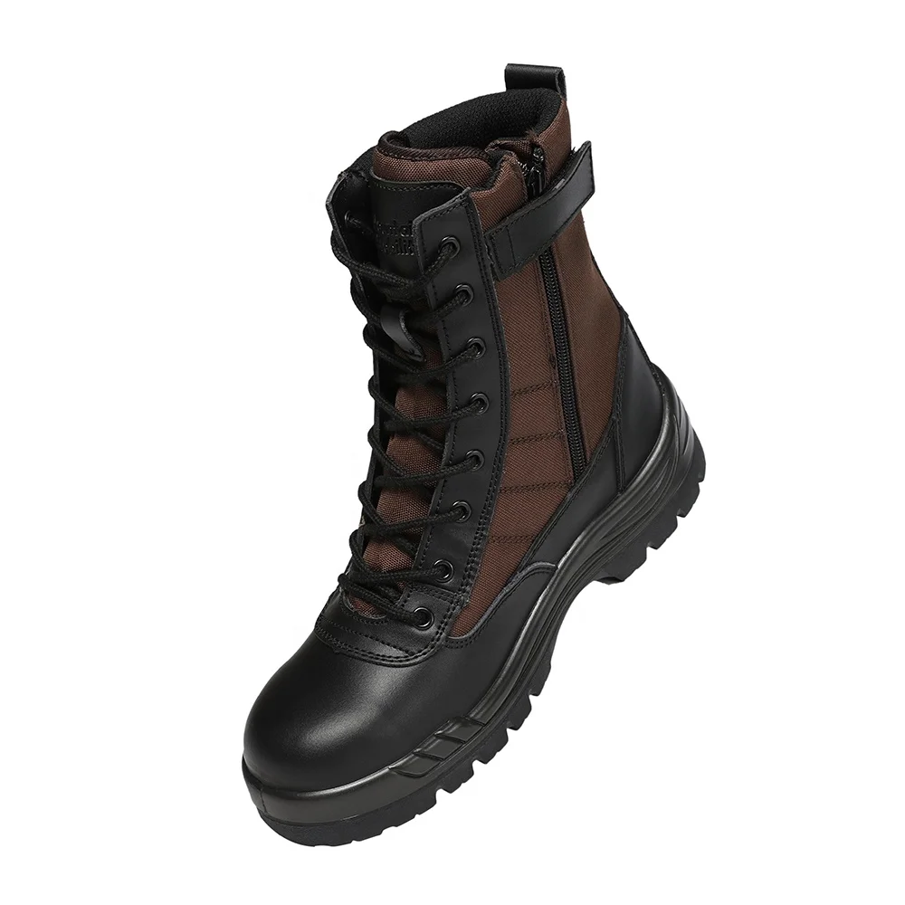 Brown Tan Coyote Leather Steel Toe Waterproof Safety Boots Injection PU Rubber Outsole Tactical Boots