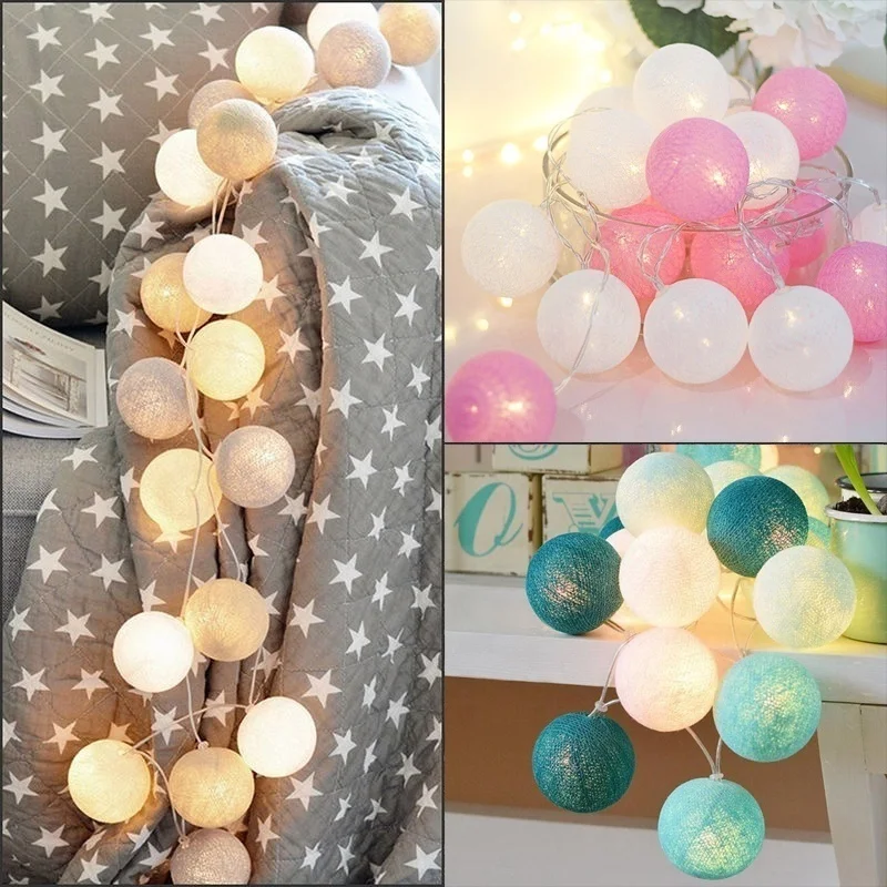 10 LED Cotton Ball Fairy String Lights Battery Operated Colorful Garland Lights for Home Wedding Christmas Party Outdoor Decors