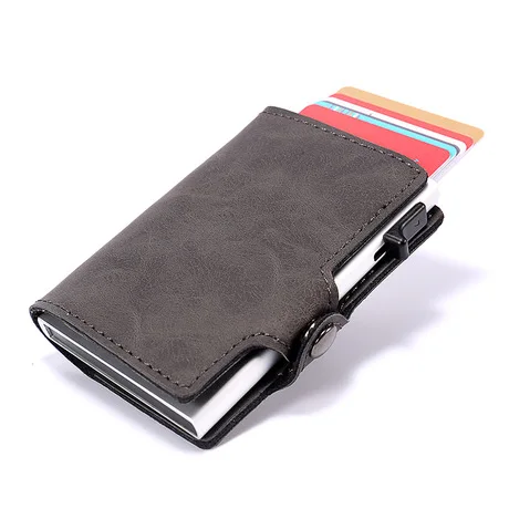 Мужской смарт-кошелек Casekey из искусственной кожи с RFID-защитой Тонкий минималистичный Алюминиевый металлический выдвижной держатель для