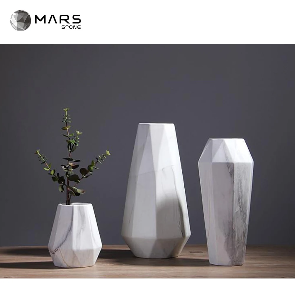 Custom Design Natural Stone Vases Home Decoration White Marble Small Vases For Centerpieces