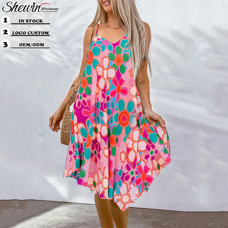 New Arrival 2023 Products Spaghetti Straps Casual Bohemian Flower Luxury Dresses Women Elegant
