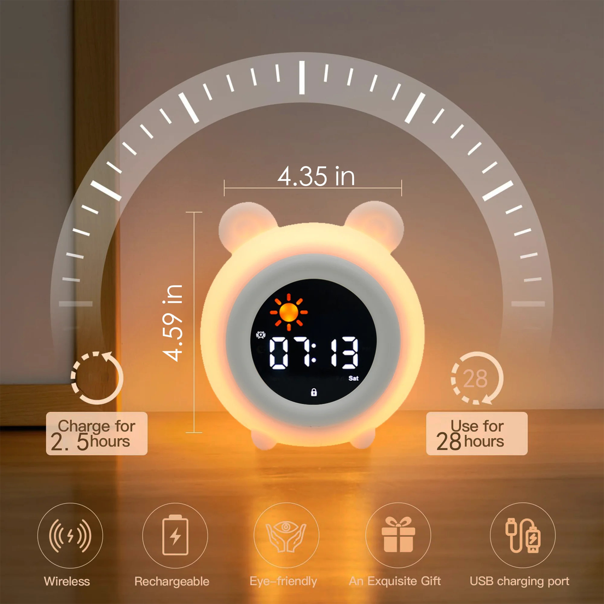 Hot Sales Kids Alarm Clock Ok to Wake Clock with Sun Star Sound Machine Night Lights Sleep Training Clock for Toddlers Children