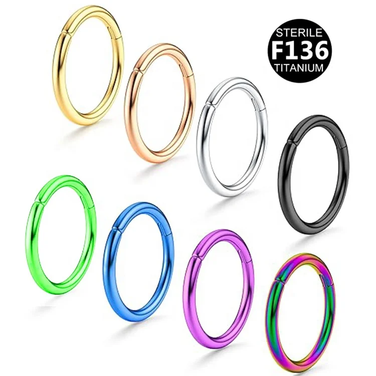 Gatte f136 colored anodized hoop 20g 18g 16g 6mm 8mm 7mm titanium septum segment hinged clicker  piercing nose ring for women