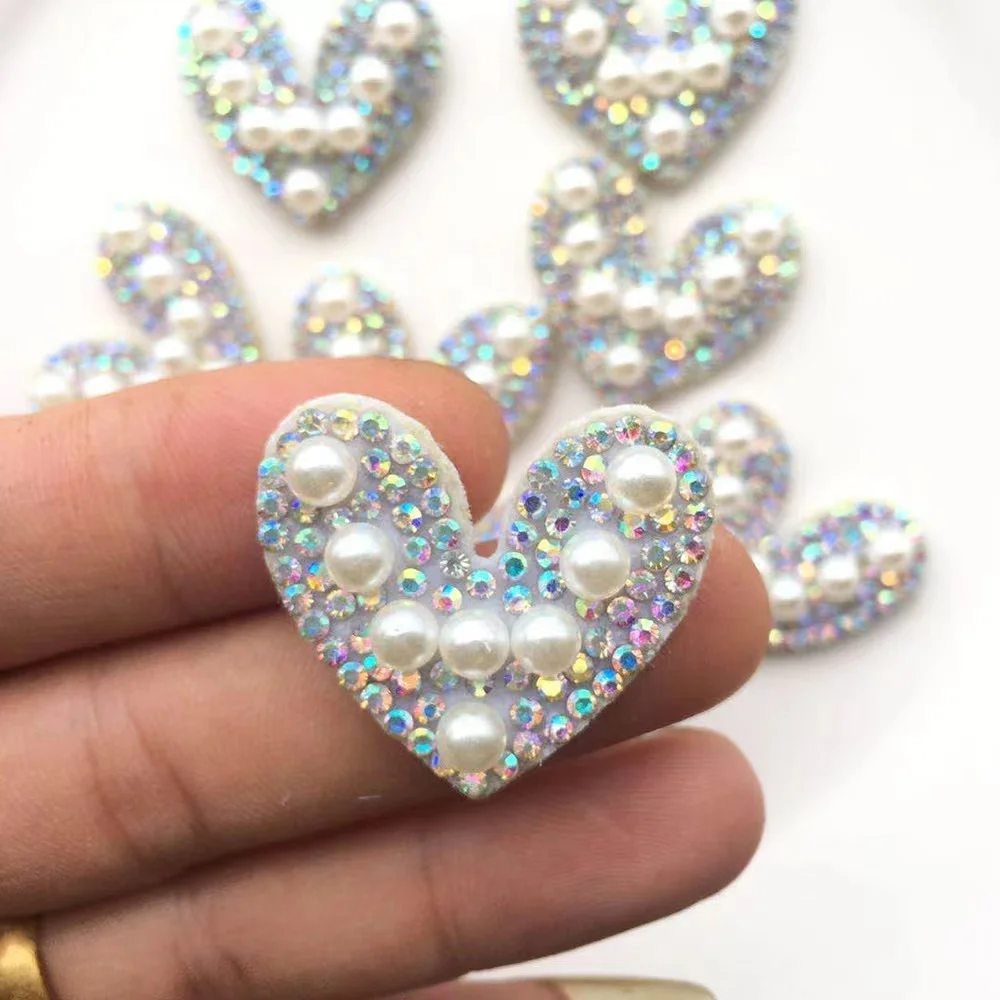 Love Pearl Rhinestone Words Ironing on Patches Applique 3D Handmade DIY Patch Cute Initial Letter Patches