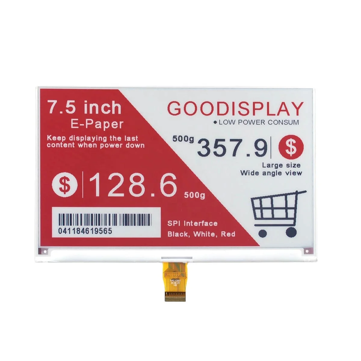 Электронная бумага 7,5 дюйма для цветной электронной полки, красная этикетка 7,5 дюйма E-ink