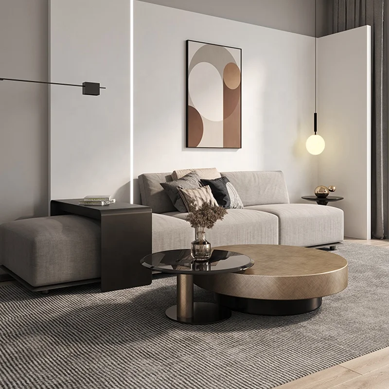 Italian Light Luxury Minimalist Modern Designer Small Household Round Stainless Steel Tea Table Glass coffee table