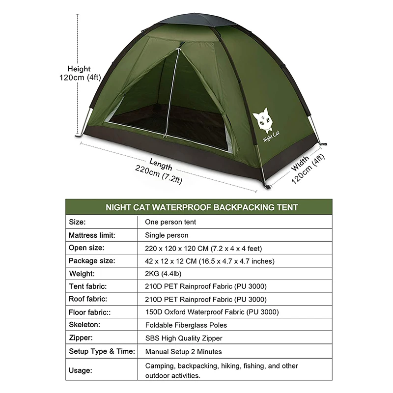 Custom Tent With Logo 2 People Backpacking Small Tent Hiking Camping 1 Person Waterproof One Man Tent