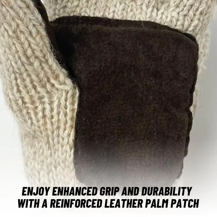 Professional Customized Winter Warm Wool Half- finger Gloves with Cover and Leather Pam