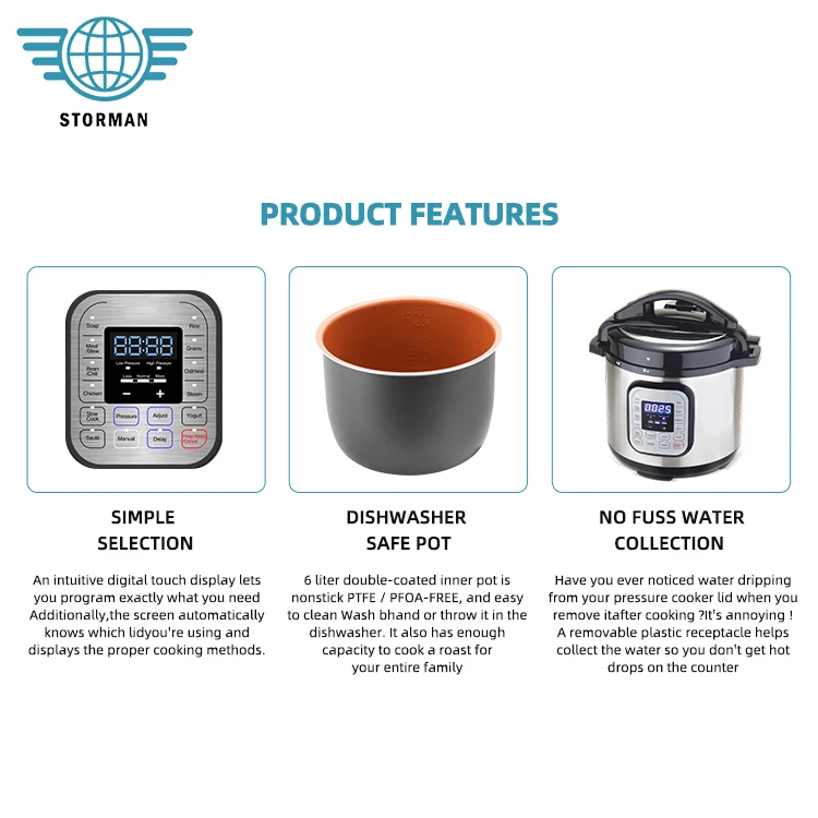 Premium Quality 1000W 6L Healthy Cooking Kitchen Appliance Electric High Pressure Cooker